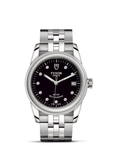 Tudor Glamour Date 36 Stainless Steel / Black-Diamond / Bracelet