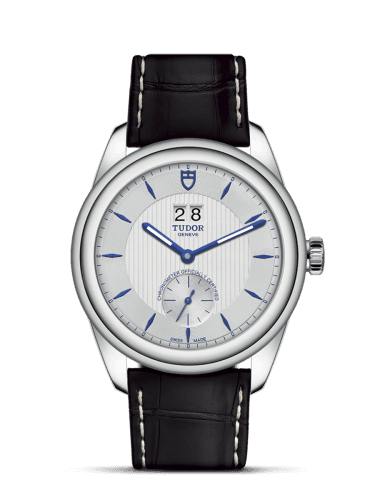 Tudor Glamour Double Date Stainless Steel / Silver-Blue / Strap