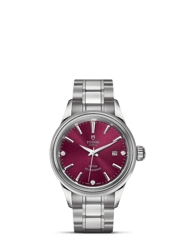 Tudor Style 28 Stainless Steel / Burgundy-Diamond / Bracelet