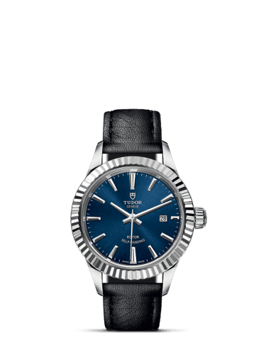 Tudor Style 28 Stainless Steel / Fluted / Blue / Strap