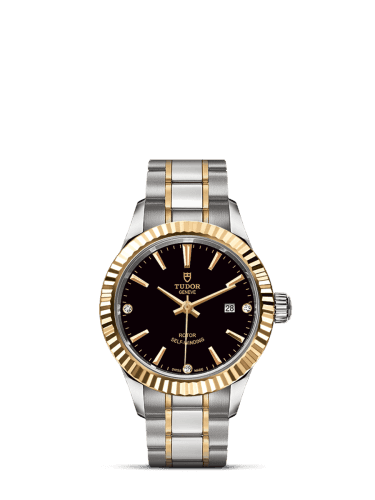 Tudor Style 28 Stainless Steel / Yellow Gold / Fluted / Black-Diamond / Bracelet