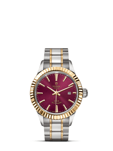 Tudor Style 28 Stainless Steel / Yellow Gold / Fluted / Burgundy / Bracelet