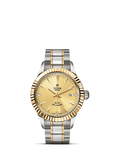 Tudor Style 28 Stainless Steel / Yellow Gold / Fluted / Champagne-Diamond / Bracelet