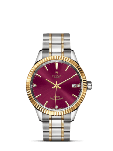Tudor Style 34 Stainless Steel / Yellow Gold / Fluted / Burgundy-Diamond / Bracelet