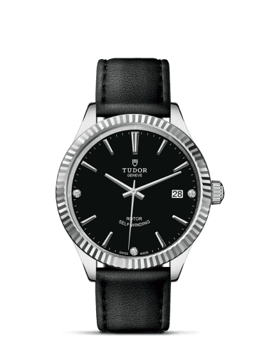 Tudor Style 38 Stainless Steel / Fluted / Black-Diamond / Strap