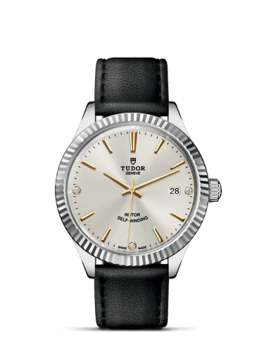 Tudor Style 38 Stainless Steel / Fluted / Silver-Diamond / Strap