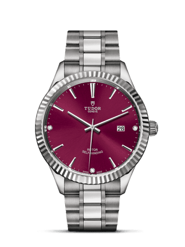 Tudor Style 41 Stainless Steel / Fluted / Burgundy-Diamond / Bracelet