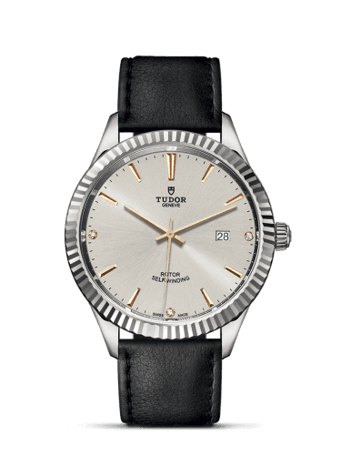 Tudor Style 41 Stainless Steel / Fluted / Silver-Diamond / Strap