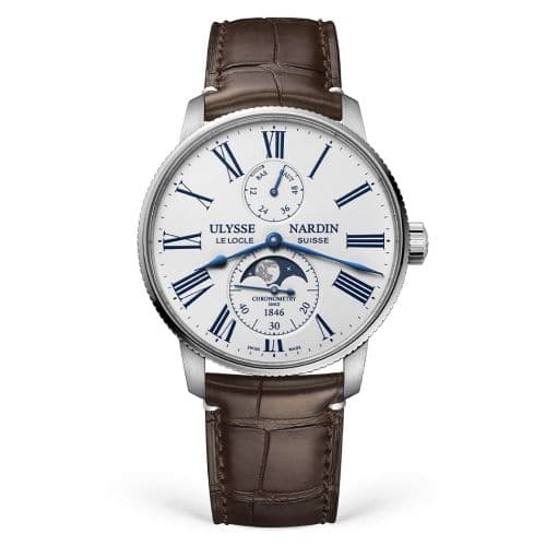Ulysse Nardin Marine Torpilleur Moonphase Stainless Steel / White / Alligator